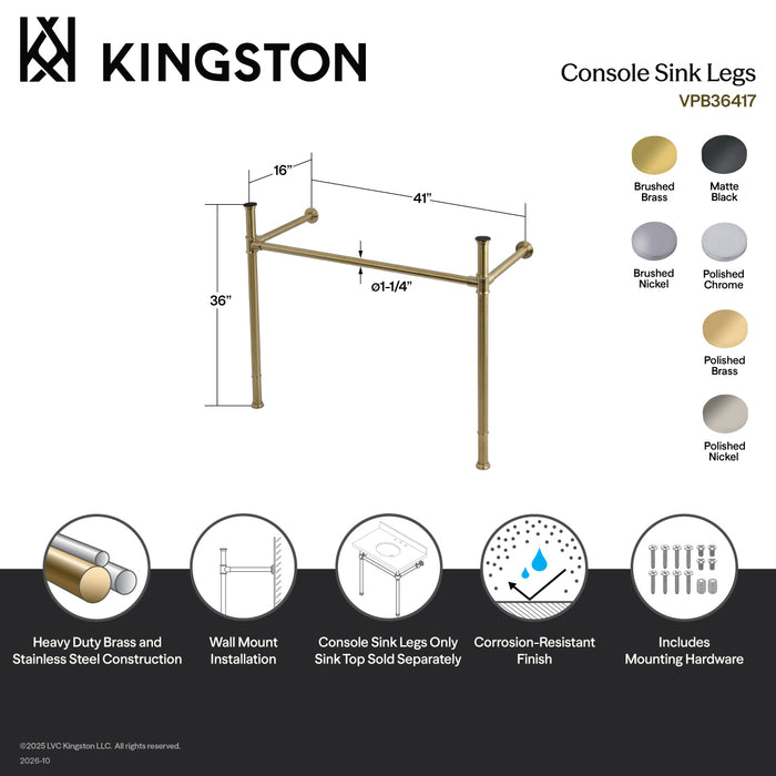 Kingston Tulare VPB36410 - Fauceture Stainless Steel Console Sink Legs, Matte Black
