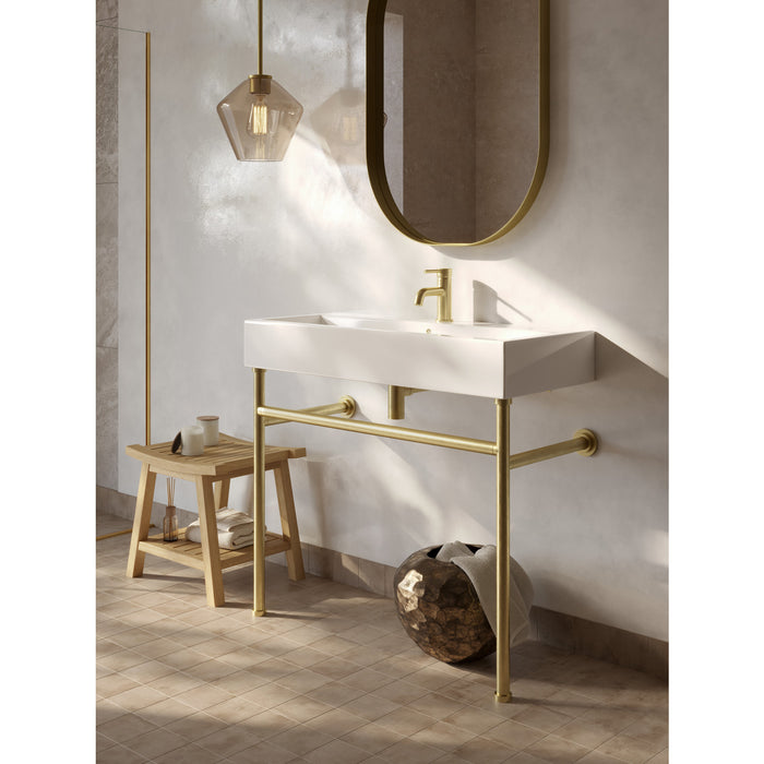 Kingston Sona VPB39170ST - New Haven 39-Inch Porcelain Console Sink with Stainless Steel Legs (1-Hole), White/Matte Black