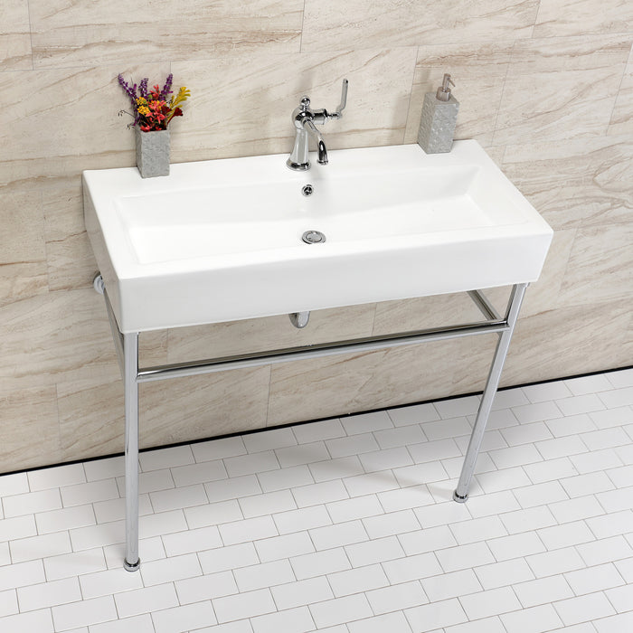 Kingston Sona VPB39171ST - New Haven 39-Inch Porcelain Console Sink with Stainless Steel Legs (1-Hole), White/Polished Chrome