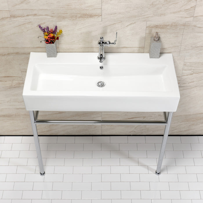 Kingston Sona VPB39171ST - New Haven 39-Inch Porcelain Console Sink with Stainless Steel Legs (1-Hole), White/Polished Chrome
