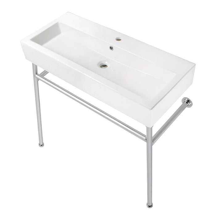 Kingston Sona VPB39171ST - New Haven 39-Inch Porcelain Console Sink with Stainless Steel Legs (1-Hole), White/Polished Chrome