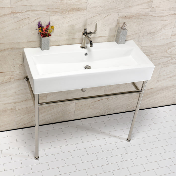 Kingston Sona VPB39176ST - New Haven 39-Inch Porcelain Console Sink with Stainless Steel Legs (1-Hole), White/Polished Nickel
