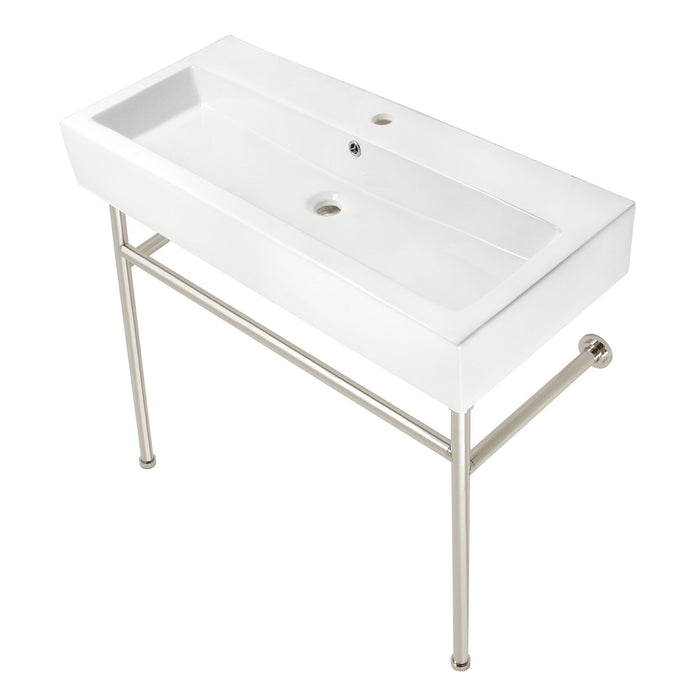 Kingston Sona VPB39176ST - New Haven 39-Inch Porcelain Console Sink with Stainless Steel Legs (1-Hole), White/Polished Nickel