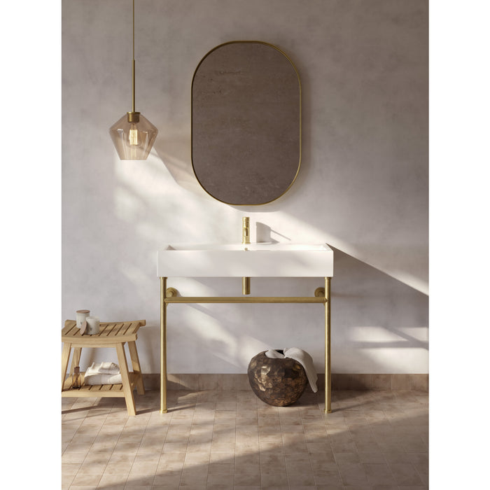 Kingston Sona VPB39177ST - New Haven 39-Inch Porcelain Console Sink with Stainless Steel Legs (1-Hole), White/Brushed Brass