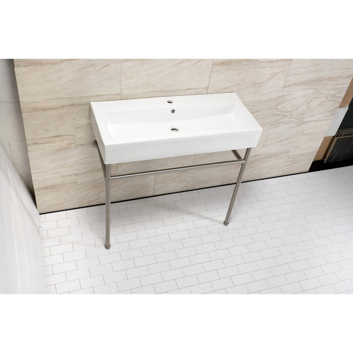 Kingston Sona VPB39178ST - New Haven 39-Inch Porcelain Console Sink with Stainless Steel Legs (1-Hole), White/Brushed Nickel