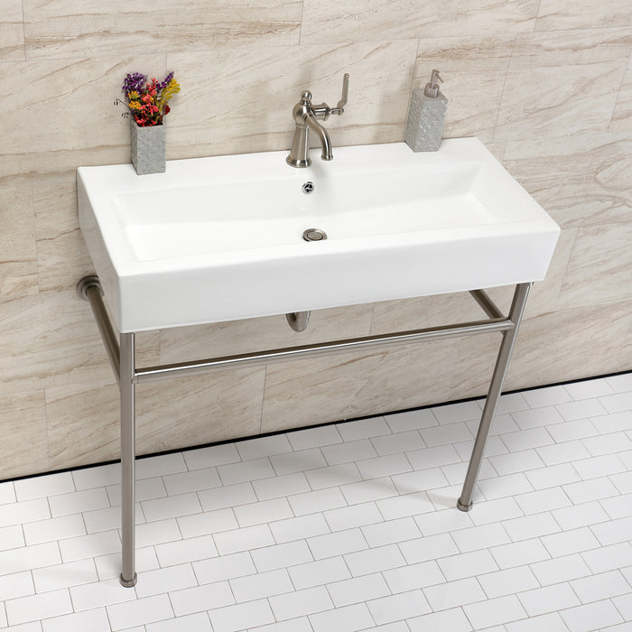 Kingston Sona VPB39178ST - New Haven 39-Inch Porcelain Console Sink with Stainless Steel Legs (1-Hole), White/Brushed Nickel
