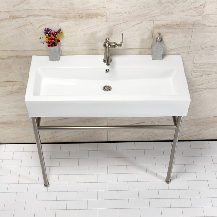 Kingston Sona VPB39178ST - New Haven 39-Inch Porcelain Console Sink with Stainless Steel Legs (1-Hole), White/Brushed Nickel