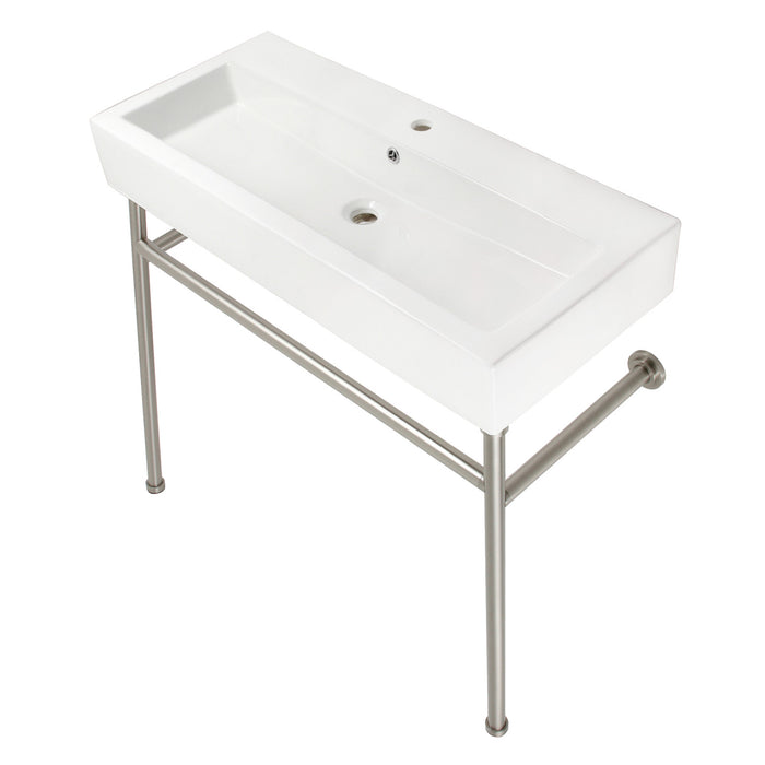 Kingston Sona VPB39178ST - New Haven 39-Inch Porcelain Console Sink with Stainless Steel Legs (1-Hole), White/Brushed Nickel