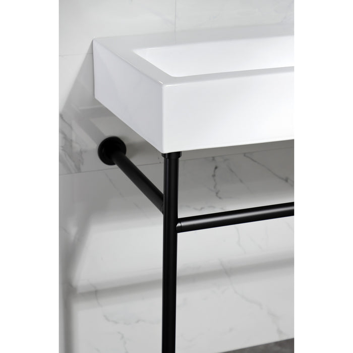 Kingston Sona VPB3917H0ST - New Haven 39-Inch Porcelain Console Sink with Stainless Steel Legs, White/Matte Black