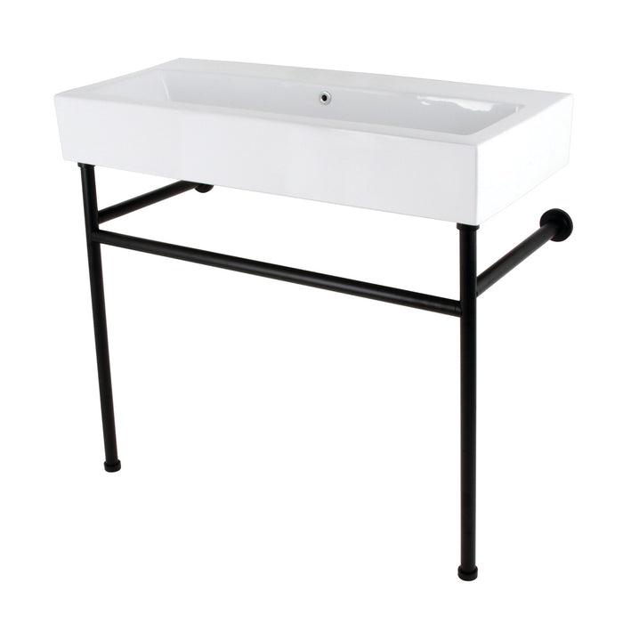 Kingston Sona VPB3917H0ST - New Haven 39-Inch Porcelain Console Sink with Stainless Steel Legs, White/Matte Black