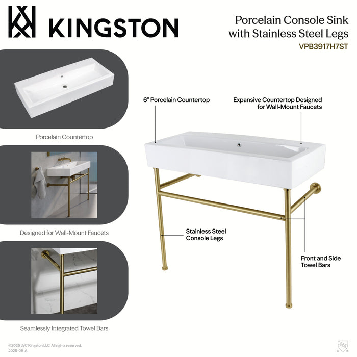 Kingston Sona VPB3917H1ST - New Haven 39-Inch Porcelain Console Sink with Stainless Steel Legs, White/Polished Chrome
