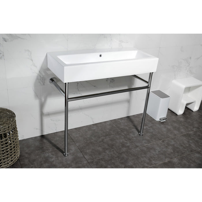 Kingston Sona VPB3917H1ST - New Haven 39-Inch Porcelain Console Sink with Stainless Steel Legs, White/Polished Chrome