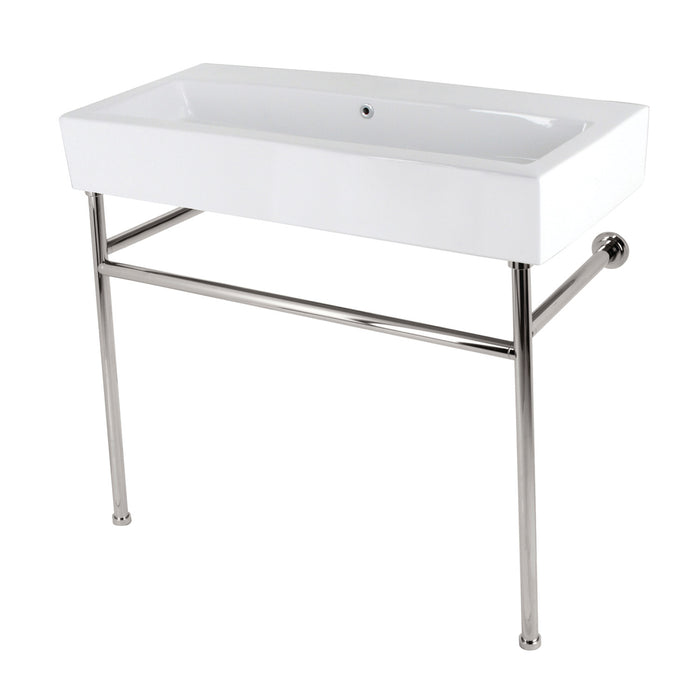 Kingston Sona VPB3917H6ST - New Haven 39-Inch Porcelain Console Sink with Stainless Steel Legs, White/Polished Nickel