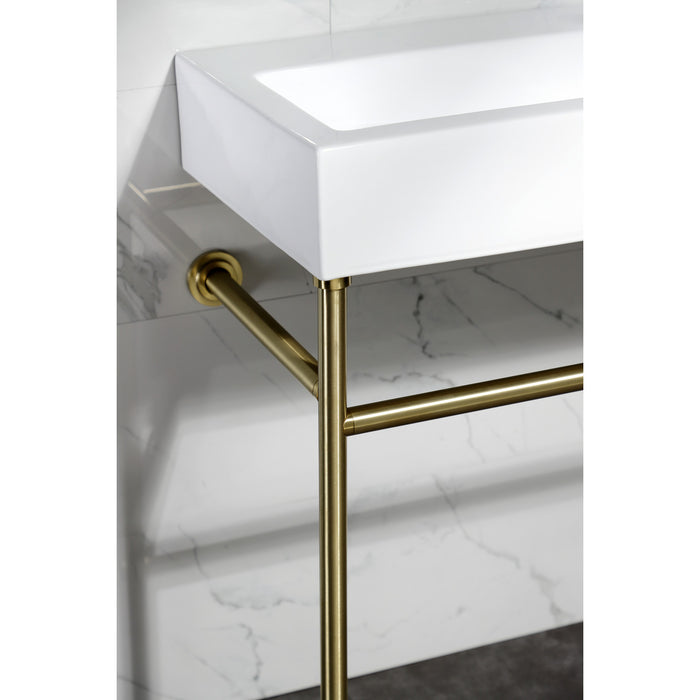 New Haven VPB3917H7ST 39-Inch Porcelain Console Sink with Stainless Steel Legs, White/Brushed Brass