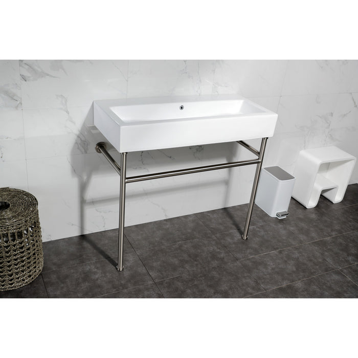 Kingston Sona VPB3917H8ST - New Haven 39-Inch Porcelain Console Sink with Stainless Steel Legs, White/Brushed Nickel