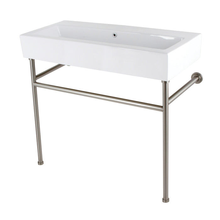 Kingston Sona VPB3917H8ST - New Haven 39-Inch Porcelain Console Sink with Stainless Steel Legs, White/Brushed Nickel