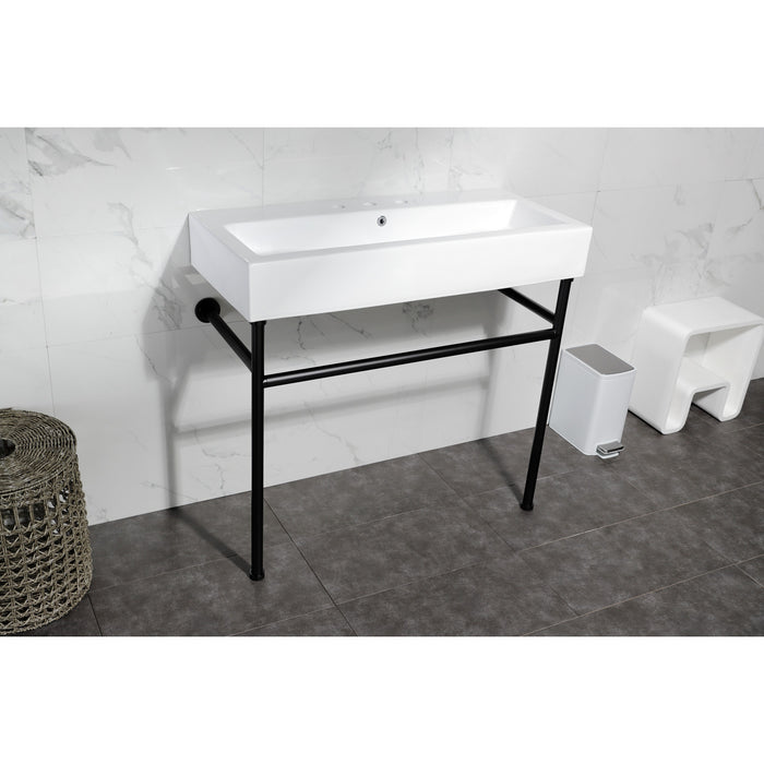 Kingston Sona VPB3917W0ST - New Haven 39-Inch Porcelain Console Sink with Stainless Steel Legs (8-Inch, 3-Hole), White/Matte Black