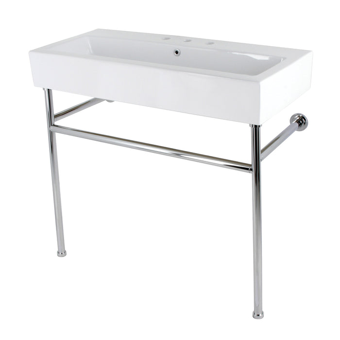 Kingston Sona VPB3917W1ST - New Haven 39-Inch Porcelain Console Sink with Stainless Steel Legs (8-Inch, 3-Hole), White/Polished Chrome
