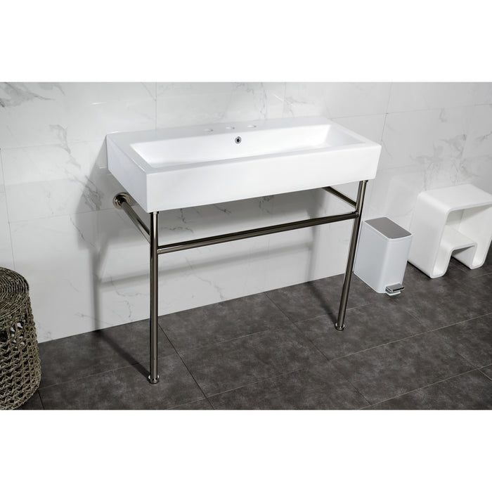 Kingston Sona VPB3917W6ST - New Haven 39-Inch Porcelain Console Sink with Stainless Steel Legs (8-Inch, 3-Hole), White/Polished Nickel
