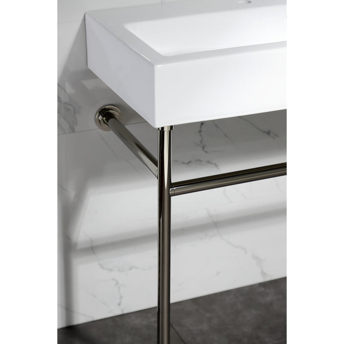 Kingston Sona VPB3917W6ST - New Haven 39-Inch Porcelain Console Sink with Stainless Steel Legs (8-Inch, 3-Hole), White/Polished Nickel