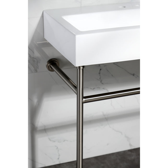 Kingston Sona VPB3917W8ST - New Haven 39-Inch Porcelain Console Sink with Stainless Steel Legs (8-Inch, 3-Hole), White/Brushed Nickel