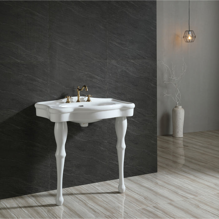 Kingston Heirloom VPB5328 - Imperial 32-Inch Ceramic Console Sink with Ceramic Legs (8-Inch, 3-Hole), White