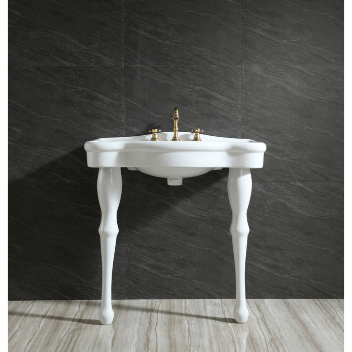 Kingston Heirloom VPB5328 - Imperial 32-Inch Ceramic Console Sink with Ceramic Legs (8-Inch, 3-Hole), White