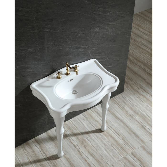 Kingston Heirloom VPB5328 - Imperial 32-Inch Ceramic Console Sink with Ceramic Legs (8-Inch, 3-Hole), White