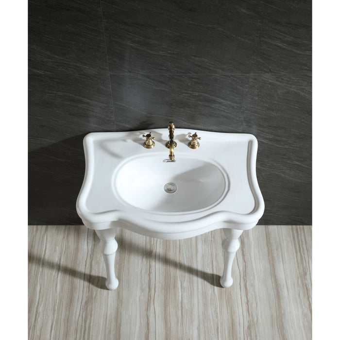 Kingston Heirloom VPB5328 - Imperial 32-Inch Ceramic Console Sink with Ceramic Legs (8-Inch, 3-Hole), White
