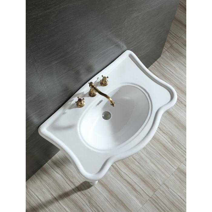 Kingston Heirloom VPB5328 - Imperial 32-Inch Ceramic Console Sink with Ceramic Legs (8-Inch, 3-Hole), White