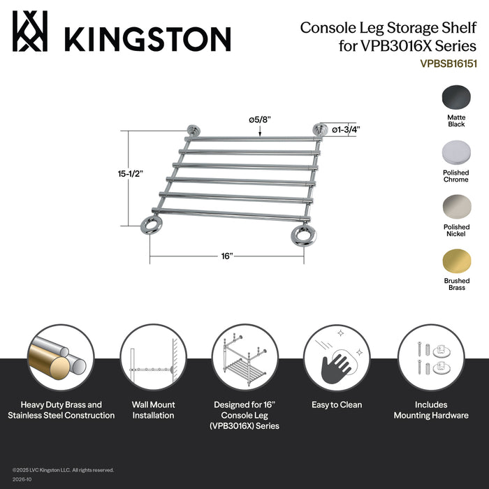 Kingston Fauceture VPBSB16156 Console Leg Storage Shelf for VPB3016x Series, Polished Nickel