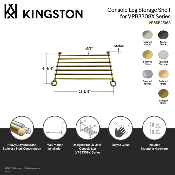 Kingston Fauceture VPBSB25162 Console Leg Storage Shelf for VPB3308x Series, Polished Brass
