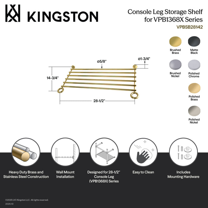 Kingston Fauceture VPBSB28147 Console Leg Storage Shelf for VPB1368x Series, Brushed Brass