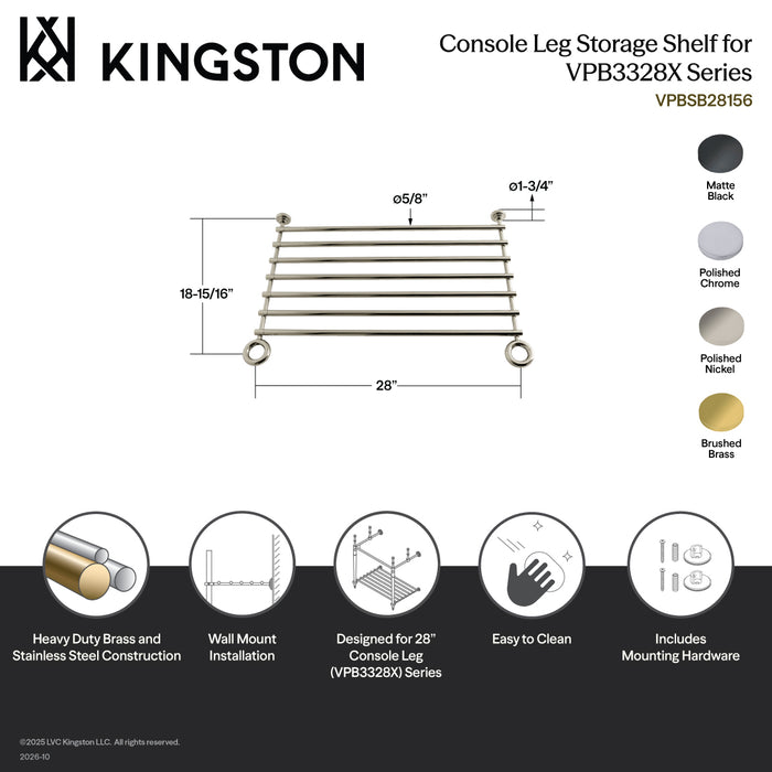 Kingston Fauceture VPBSB28157 Console Leg Storage Shelf for VPB3328x Series, Brushed Brass