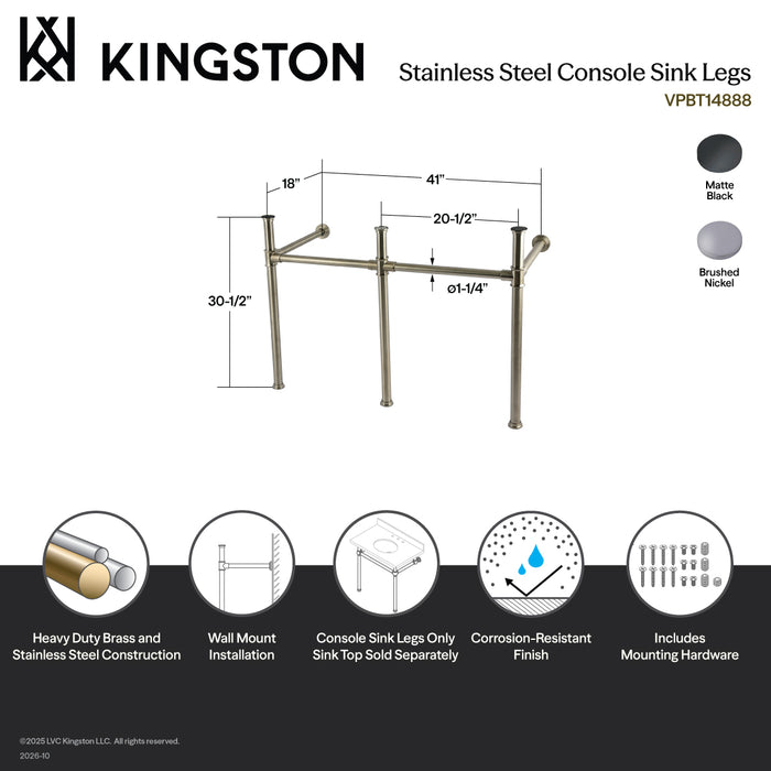 Kingston Tulare VPBT14888 - Imperial Stainless Steel Console Sink Legs, Brushed Nickel