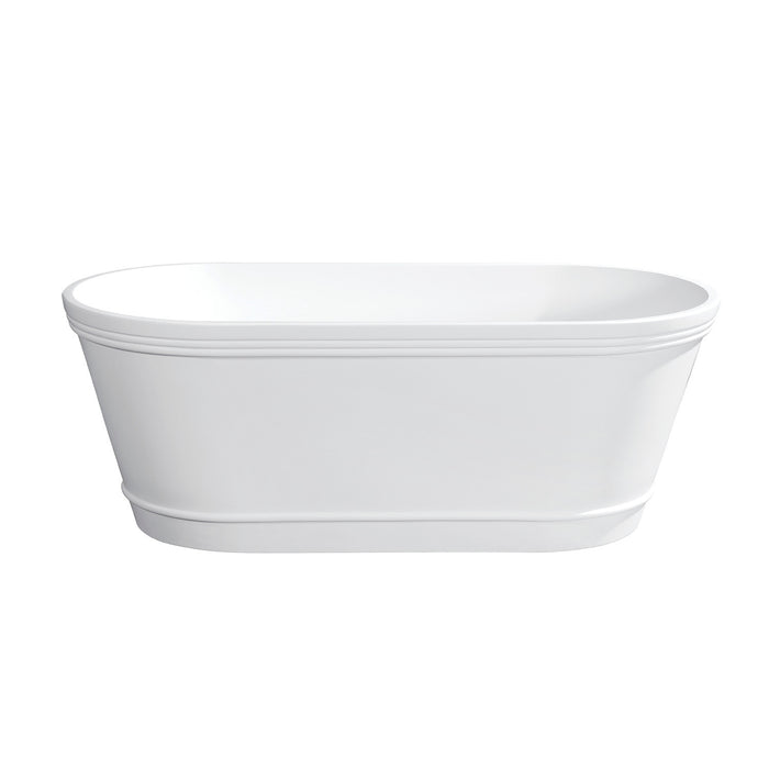 Arcticstone VRTDE612922 60-Inch Solid Surface Oval Double Ended Freestanding Tub with Drain, Glossy White/Matte White