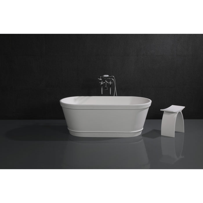 Arcticstone VRTDE612922 60-Inch Solid Surface Oval Double Ended Freestanding Tub with Drain, Glossy White/Matte White