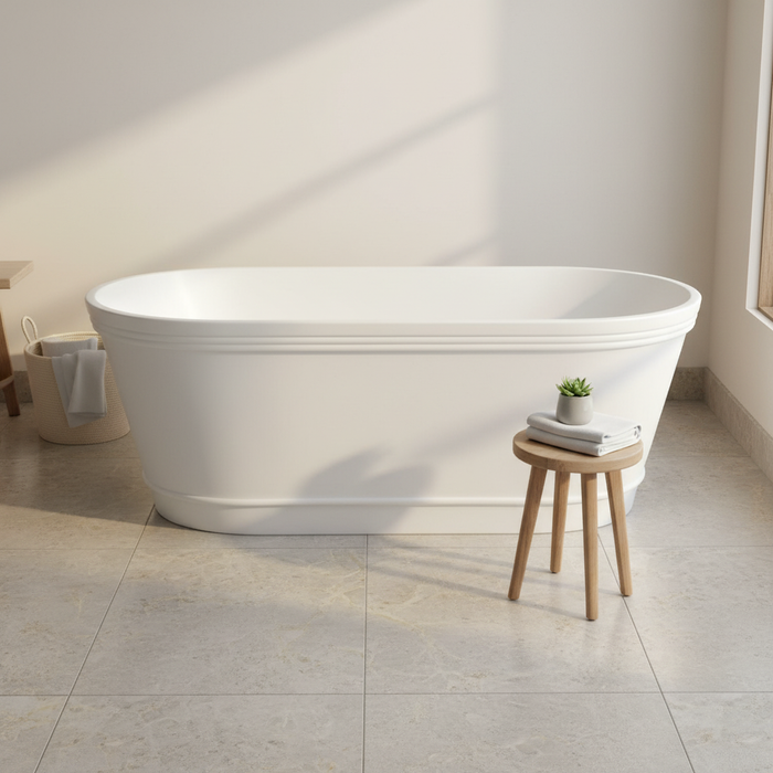 Kingston Arcticstone VRTDE612922 60-Inch Solid Surface Oval Double Ended Freestanding Tub with Drain, Glossy White/Matte White