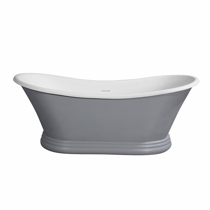 Kingston Heirloom VRTDS673026WG - Arcticstone 67-Inch Solid Surface Oval Double Slipper Pedestal Tub with Drain (No Faucet Drillings), Glossy White/Matte Gray