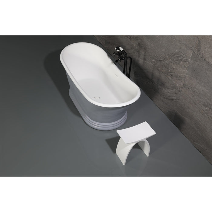Kingston Heirloom VRTDS673026WG - Arcticstone 67-Inch Solid Surface Oval Double Slipper Pedestal Tub with Drain (No Faucet Drillings), Glossy White/Matte Gray