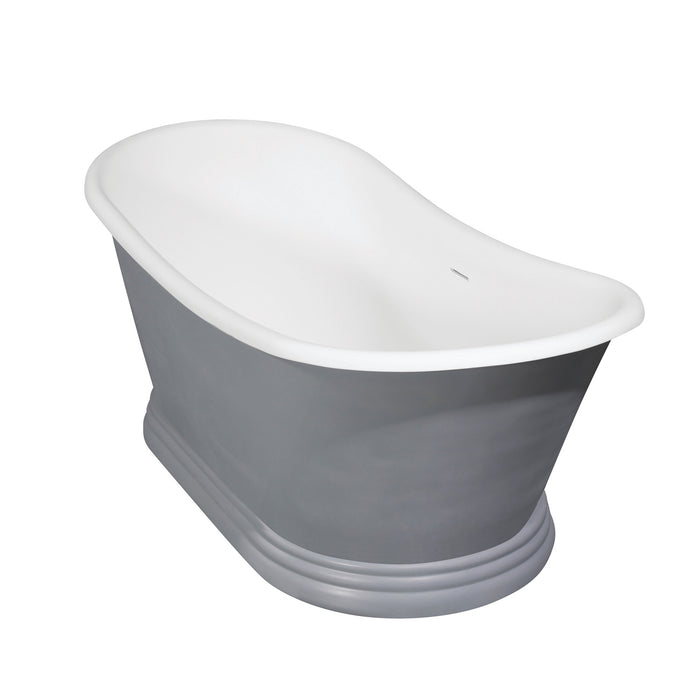 Kingston Heirloom VRTDS673026WG - Arcticstone 67-Inch Solid Surface Oval Double Slipper Pedestal Tub with Drain (No Faucet Drillings), Glossy White/Matte Gray