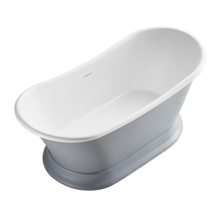 Kingston Heirloom VRTDS683027WG - Arcticstone 68-Inch Solid Surface Oval Double Slipper Pedestal Tub with Drain (No Faucet Drillings), Matte Gray/Glossy White