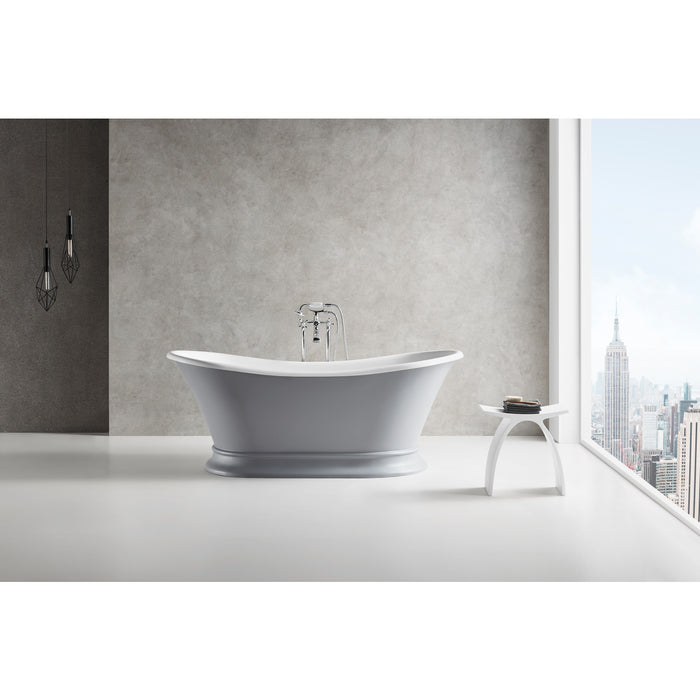 Kingston Heirloom VRTDS683027WG - Arcticstone 68-Inch Solid Surface Oval Double Slipper Pedestal Tub with Drain (No Faucet Drillings), Matte Gray/Glossy White