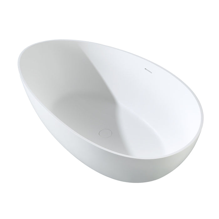 Kingston Sona VRTOV633724 - Arcticstone 63-Inch Solid Surface Oval Double Slipper Freestanding Tub with Drain, Matte White
