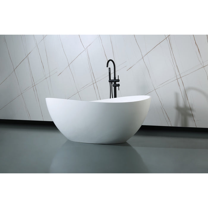 Kingston Sona VRTOV633724 - Arcticstone 63-Inch Solid Surface Oval Double Slipper Freestanding Tub with Drain, Matte White