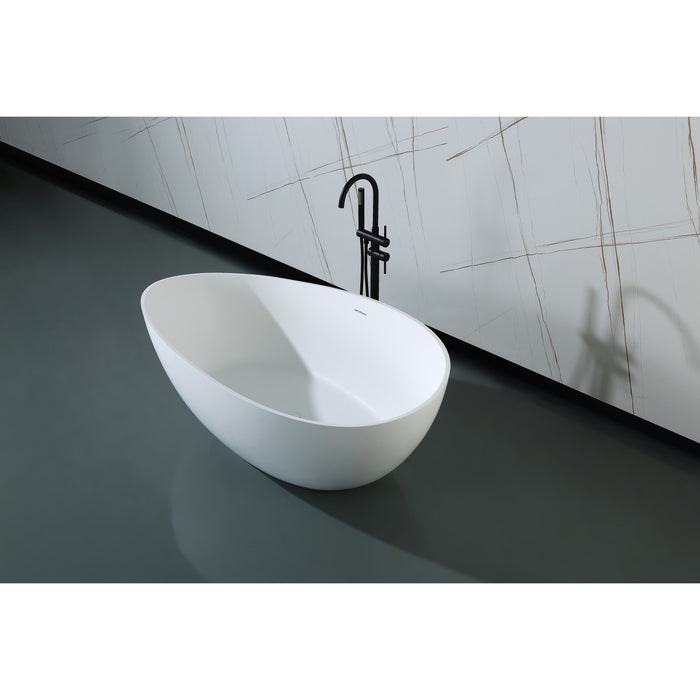 Kingston Sona VRTOV633724 - Arcticstone 63-Inch Solid Surface Oval Double Slipper Freestanding Tub with Drain, Matte White