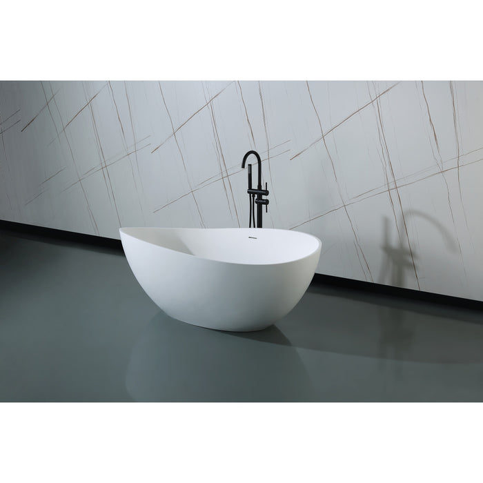 Kingston Sona VRTOV633724 - Arcticstone 63-Inch Solid Surface Oval Double Slipper Freestanding Tub with Drain, Matte White