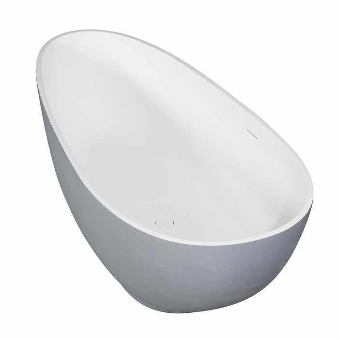 Kingston Sona VRTOV683321WG - Arcticstone 67-Inch Solid Surface Egg Shaped Double Ended Freestanding Tub with Drain, Glossy White/Matte Gray