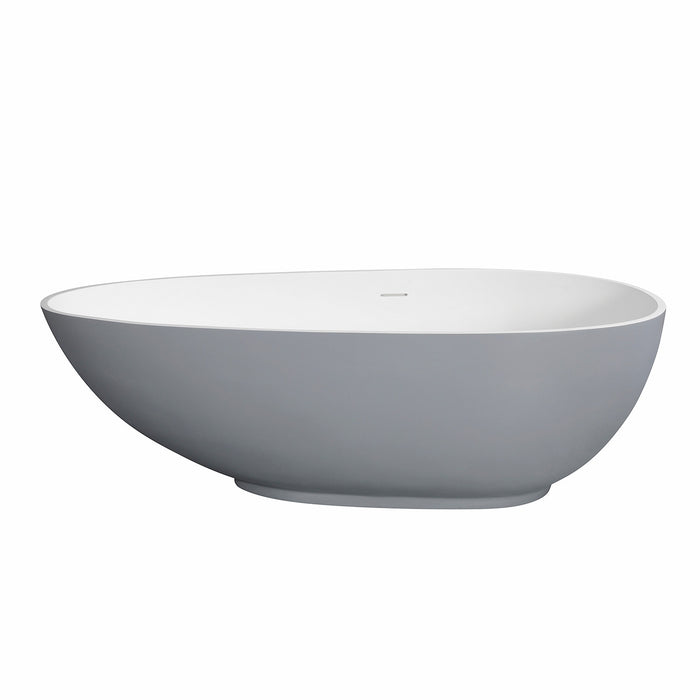 Kingston Sona VRTOV683321WG - Arcticstone 67-Inch Solid Surface Egg Shaped Double Ended Freestanding Tub with Drain, Glossy White/Matte Gray