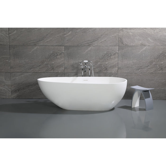 Kingston Sona VRTOV713422 - Arcticstone 72-Inch Solid Surface Egg Shaped Double Ended Freestanding Tub with Drain, Glossy White/Matte White